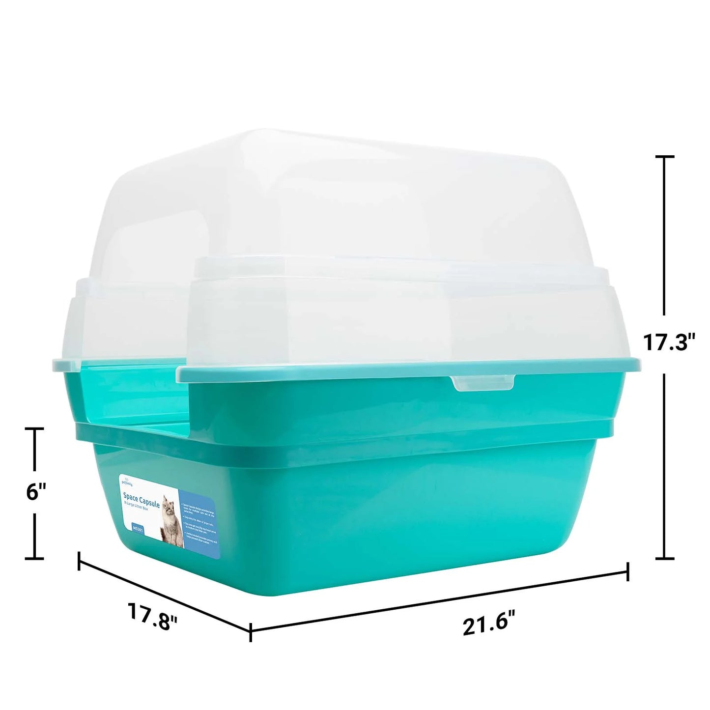 Extra Large Cat Litter Box, Color Teal, Jumbo Hooded, 21.50 X 17.90 X 17.25 In