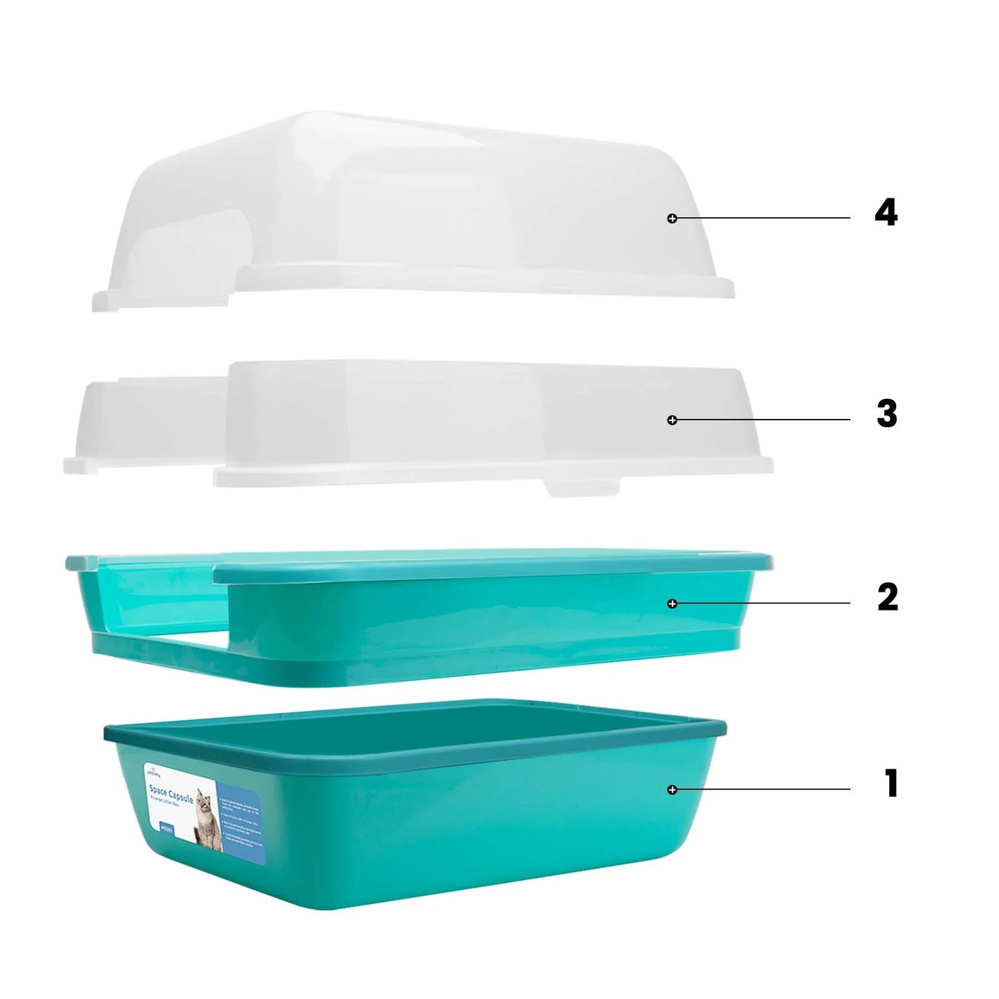 Extra Large Cat Litter Box, Color Teal, Jumbo Hooded, 21.50 X 17.90 X 17.25 In