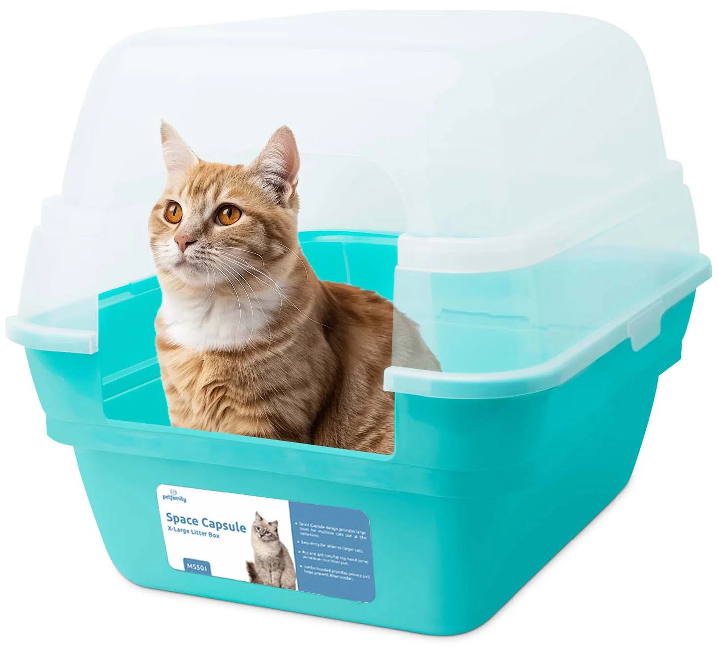 Extra Large Cat Litter Box, Color Teal, Jumbo Hooded, 21.50 X 17.90 X 17.25 In